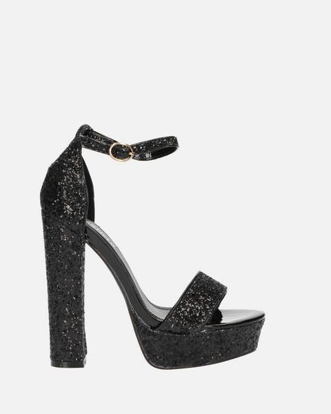 Katie - Sandalia De Tacón En Glitter Negro