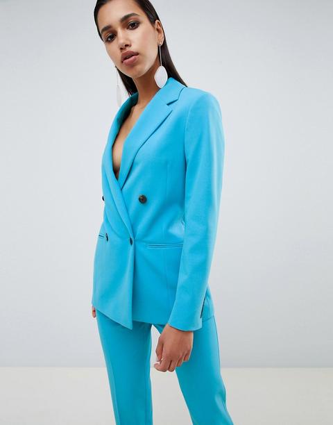 Asos Design Sartoriale - Blazer Doppiopetto Lungo Blu Pop - Blu