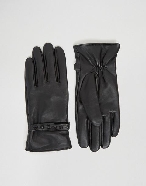 Guantes De Cuero Con Tachuelas En Negro De Asos