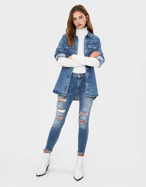 Jeans Skinny A Vita Bassa Con Strappi