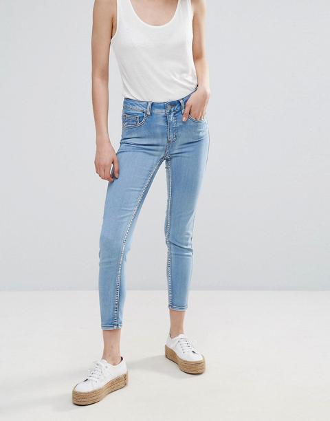 Pieces - Jeans Skinny Alla Caviglia A Vita Medio Alta In Iuta - Blu