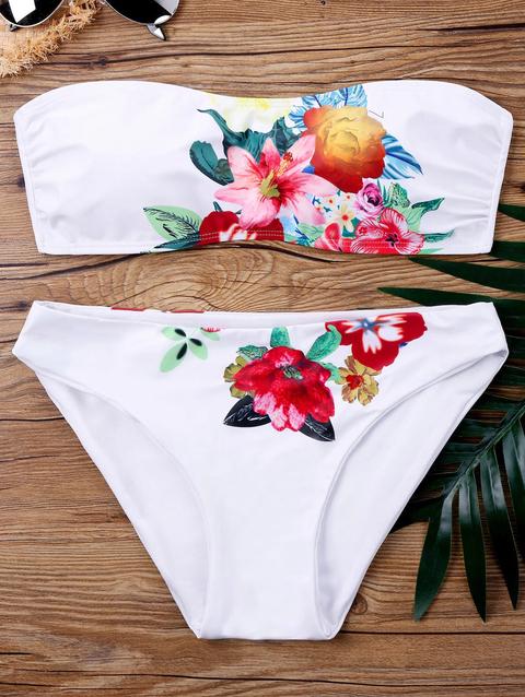 Bikini A Fascia Floreale White