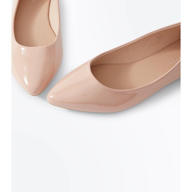 Nude Patent Metal Heel Pointed Pumps 