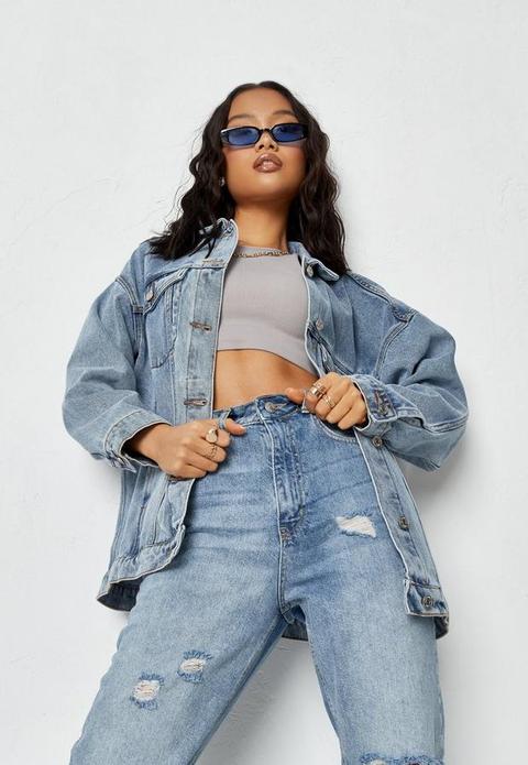Recycled Blue Oversized Denim Jacket, Blue