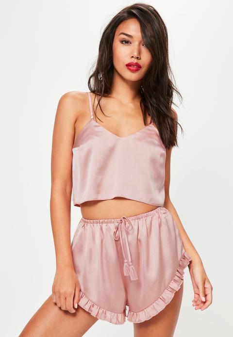 Pink Satin Cami&shorts Pyjama Set