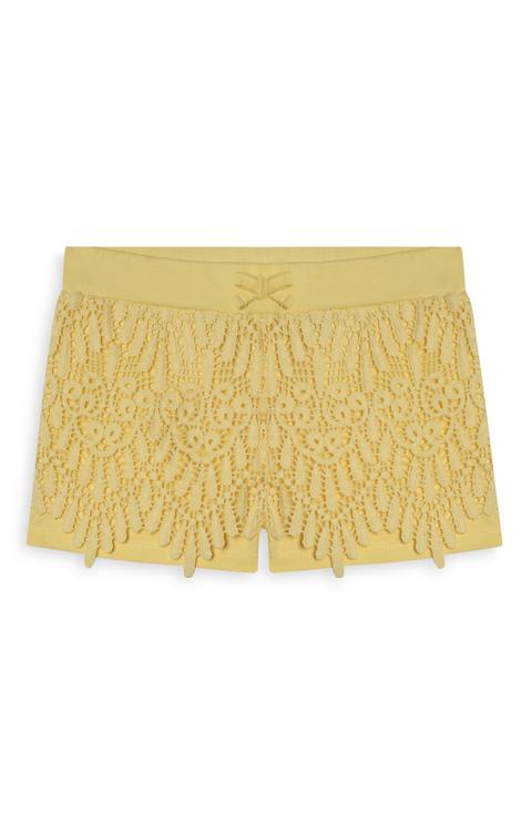 Short De Crochet Amarillo Limón De Niña