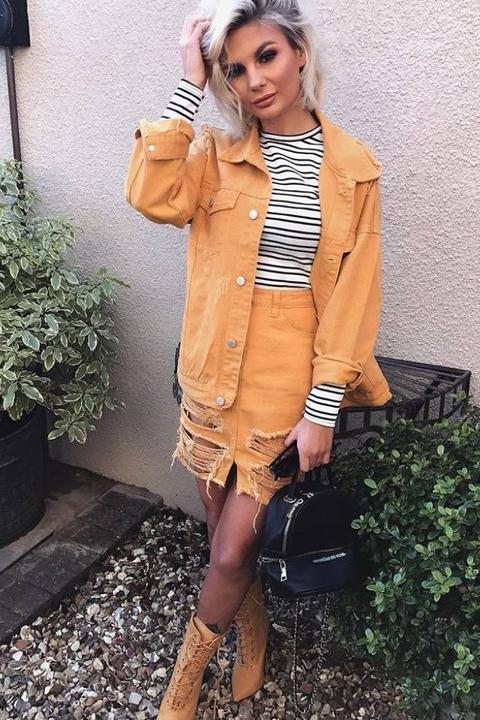 Mustard Jackets - Badia Mustard Oversized Distressed Denim Jacket