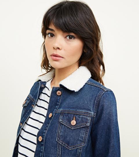 Blue Borg Collar Denim Jacket New Look