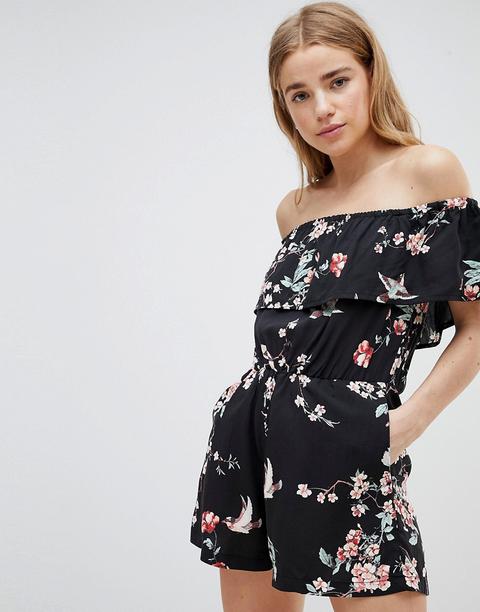 Mono Corto Con Escote Bardot Y Estampado Floral De Pimkie