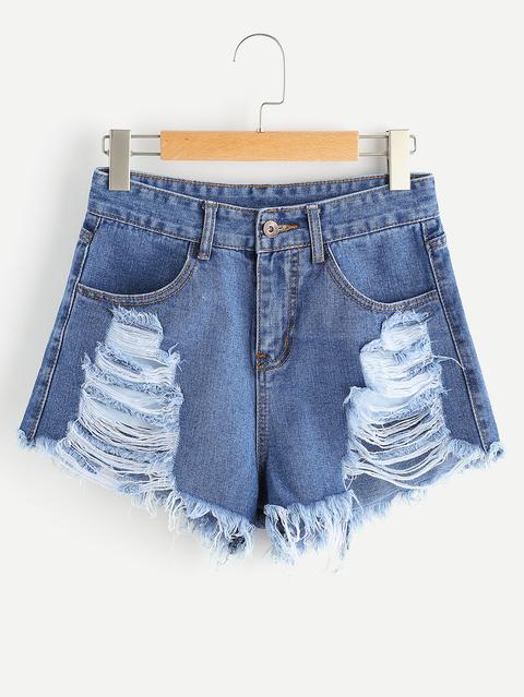 Ripped Frayed Hem Denim Shorts