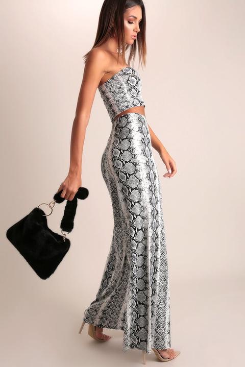 Grey Snake Print Wide Leg Trousers