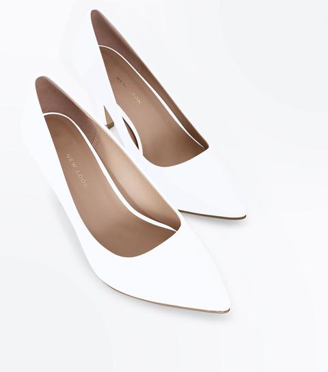 Wide Fit White Mid Heel Pointed Court 