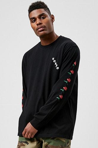 black long sleeve shirt with red roses