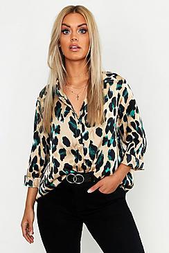 Plus Camicia Di Raso Leopardata