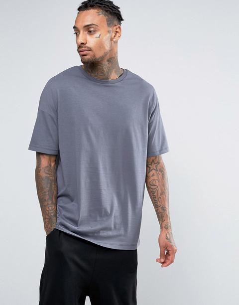 Camiseta Larga Extragrande En Gris De Asos