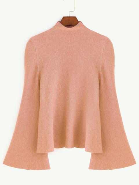 Maglione Jersey Maniche A Campana Scollo Finto - Rosa Scura