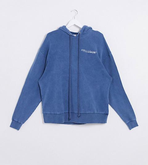 Sudadera Con Capucha Unisex Extragrande En Azul Intenso Descolorido De Collusion