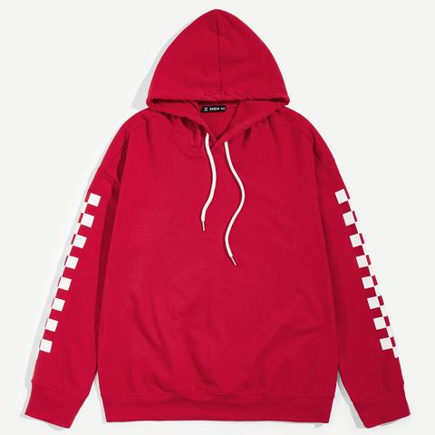 Sudaderas Para Hombre Cordón Gingham Rojo Casual