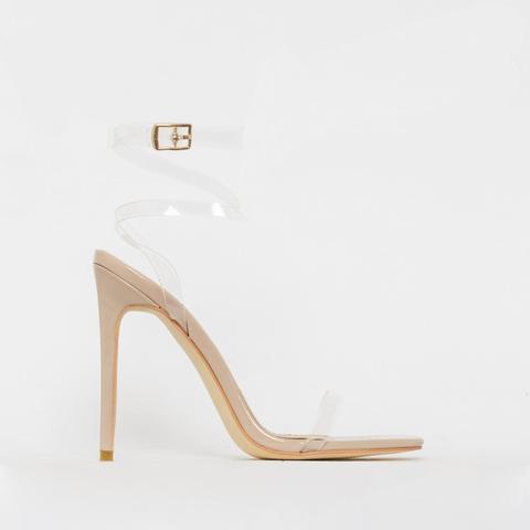 Tamana Nude Patent Clear Lace Up Stiletto Heels