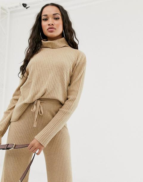 Boohoo - Maglione Lavorato Con Collo Alto Cammello In Coordinato - Beige