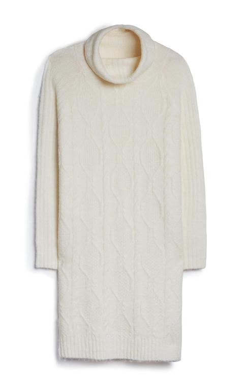 Cream Cable Roll Neck Dress
