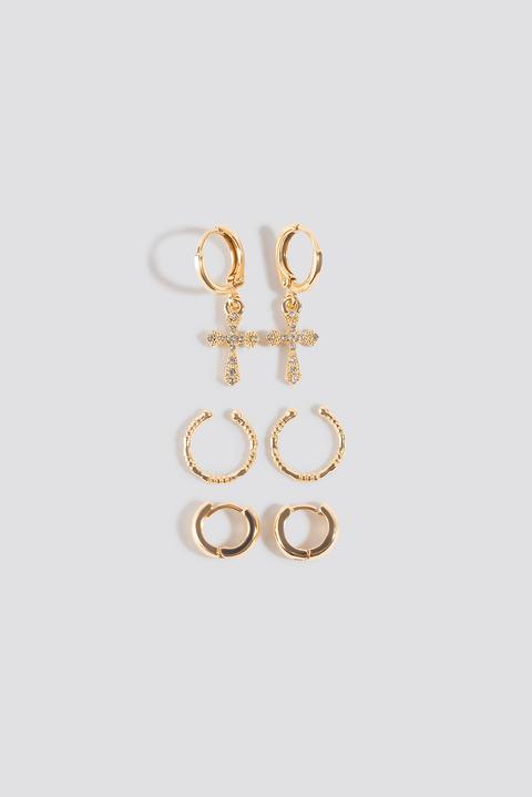 Mini Cross Earring Set Gold