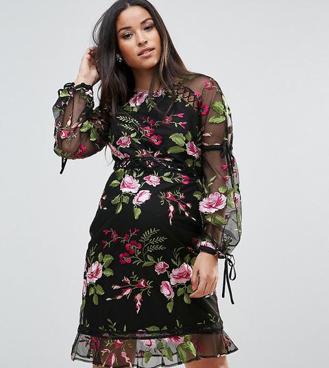 Asos Maternity - Vestito A Trapezio Con Rose Ricamate - Nero