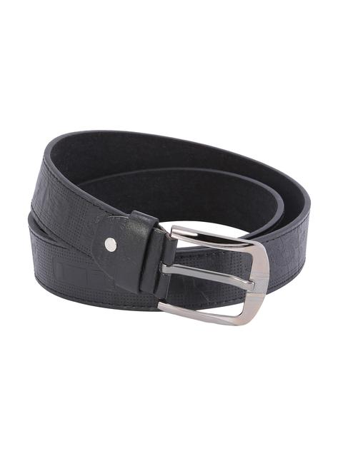 Black Faux Leather Knurling Buckle Belt