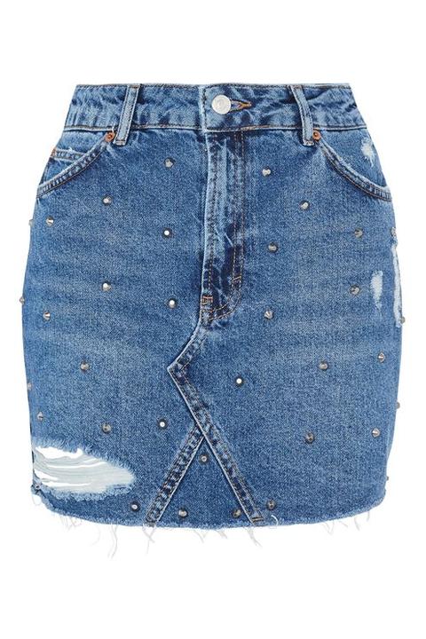 Moto Rip Stud Denim Skirt