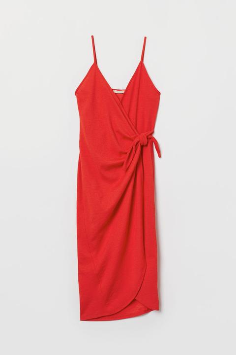 H & M - Abito Incrociato Con Nodo - Rosso