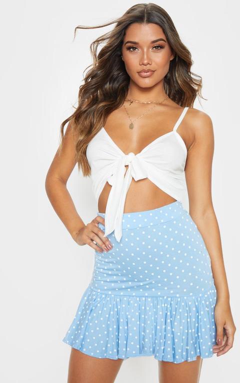 Baby Blue Polka Dot Frill Hem Mini Skirt