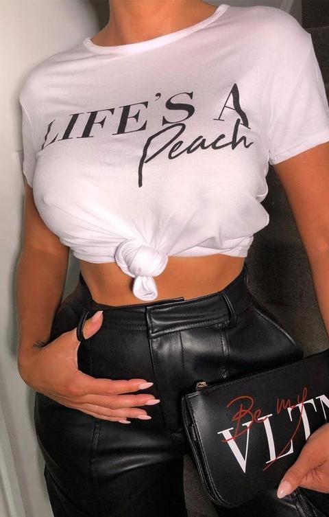 White Lifes A Peach Slogan Crop Top - Tinley