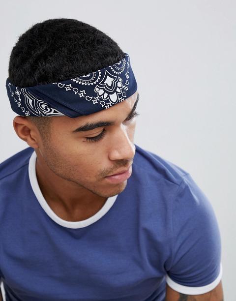 Asos Design Bandana In Organic Cotton In Navy Paisley Print - Navy