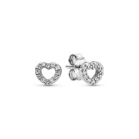 Pandora Open Heart Stud Earrings - Sterling Silver / Clear