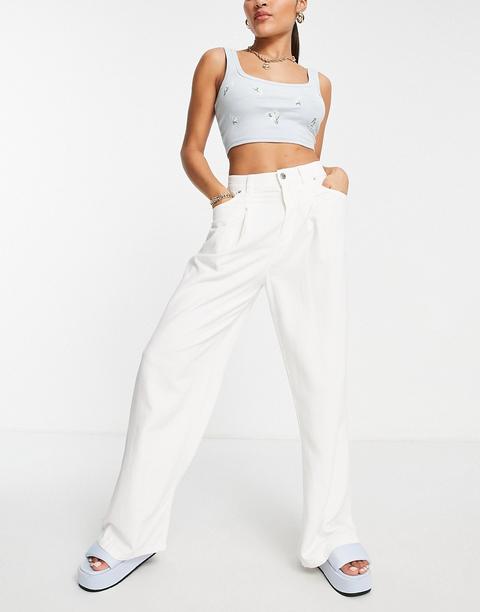 Asos Design Wide Leg Linen Trouser In White