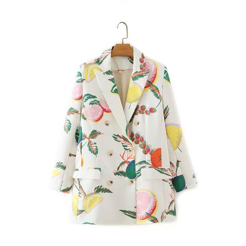Double Breasted Lemon Print Blazer