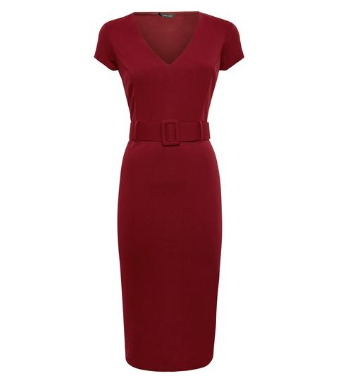 Plum Scuba Belted Midi Dress New Look