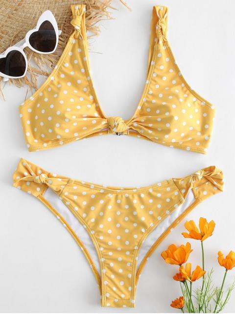 Conjunto De Bikini Anudado A Lunares Rubber Ducky Yellow