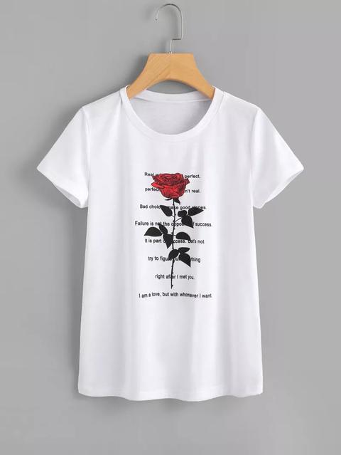 Letter Print Floral Tee