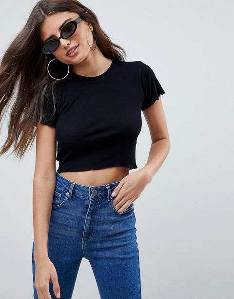 Top Corto De Canalé Negro Con Bajo Ondulado De Asos Design