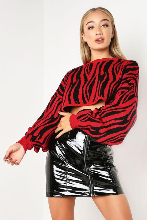 Red Zebra Knitted Batwing Jumper