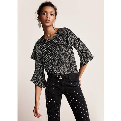 Black Sequin Embellished Frill Sleeve Top