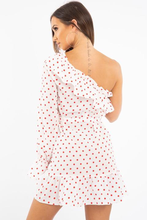 red polka dot one shoulder dress