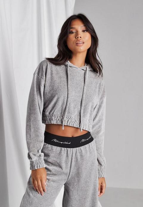 Grey Velvet Loungewear Hoodie, Grey