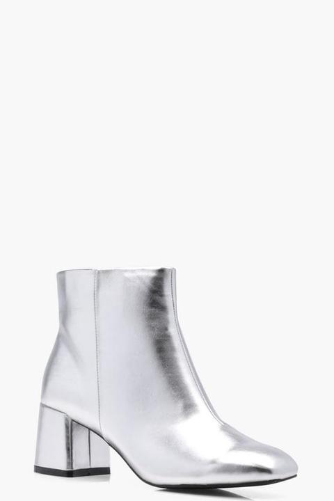 Metallic Block Heel Ankle Boots