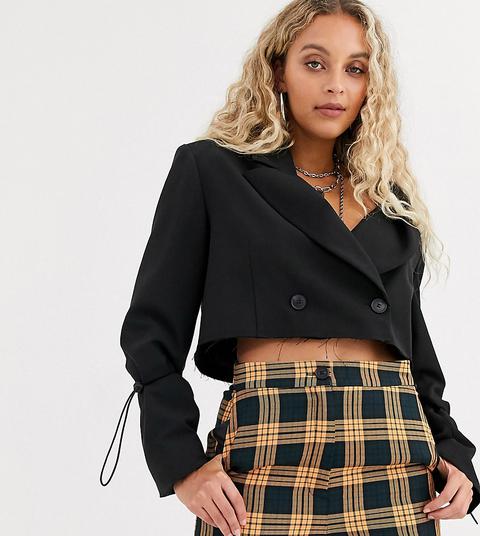 Collusion Cropped Blazer With Bungee Detail In Black