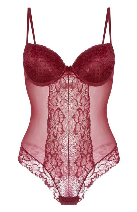 Body Bordeaux In Pizzo Con Coppe