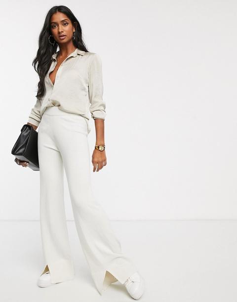 M Lounge - Luxe - Pantalon D'ensemble À Ourlet Asymétrique En Laine Mélangée-crème