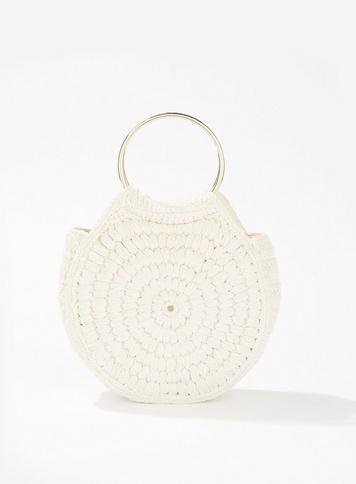 Womens Ivory Circle Handle Cross Body Bag, Ivory