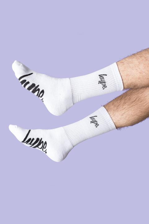 Hype White Script Crew Socks X3 Pack